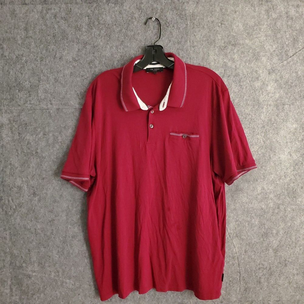 Ted Baker Polo Shirt Men Size 6 Short Sleeve Red Solid Sport Cotton Golf London‎